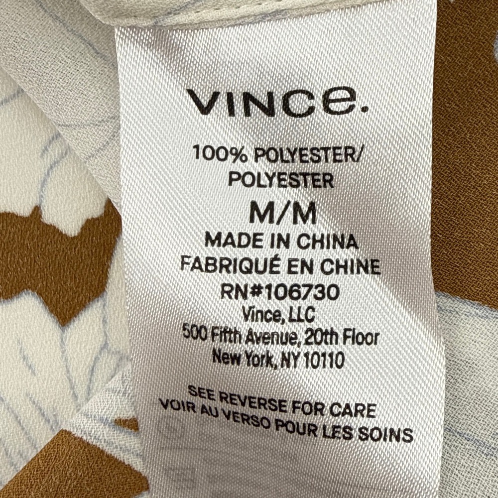 Vince‎ Floral Band Collar Button Front Blouse Brown White Long Sleeve Medium M - Picture 7 of 11